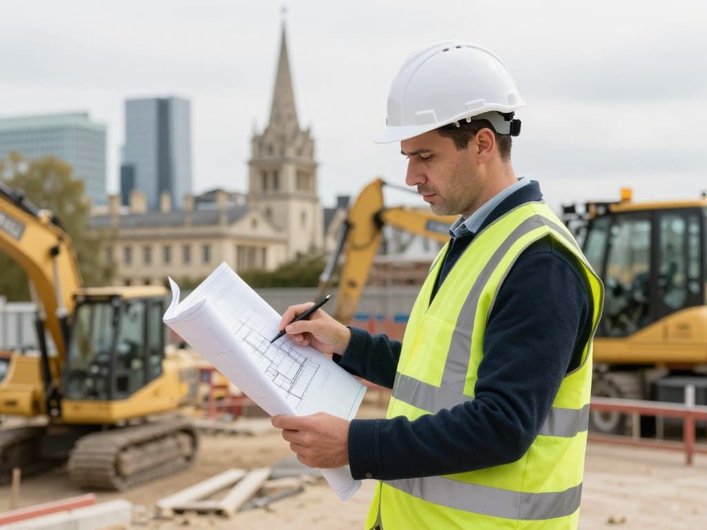 Contractor reviewing building plans