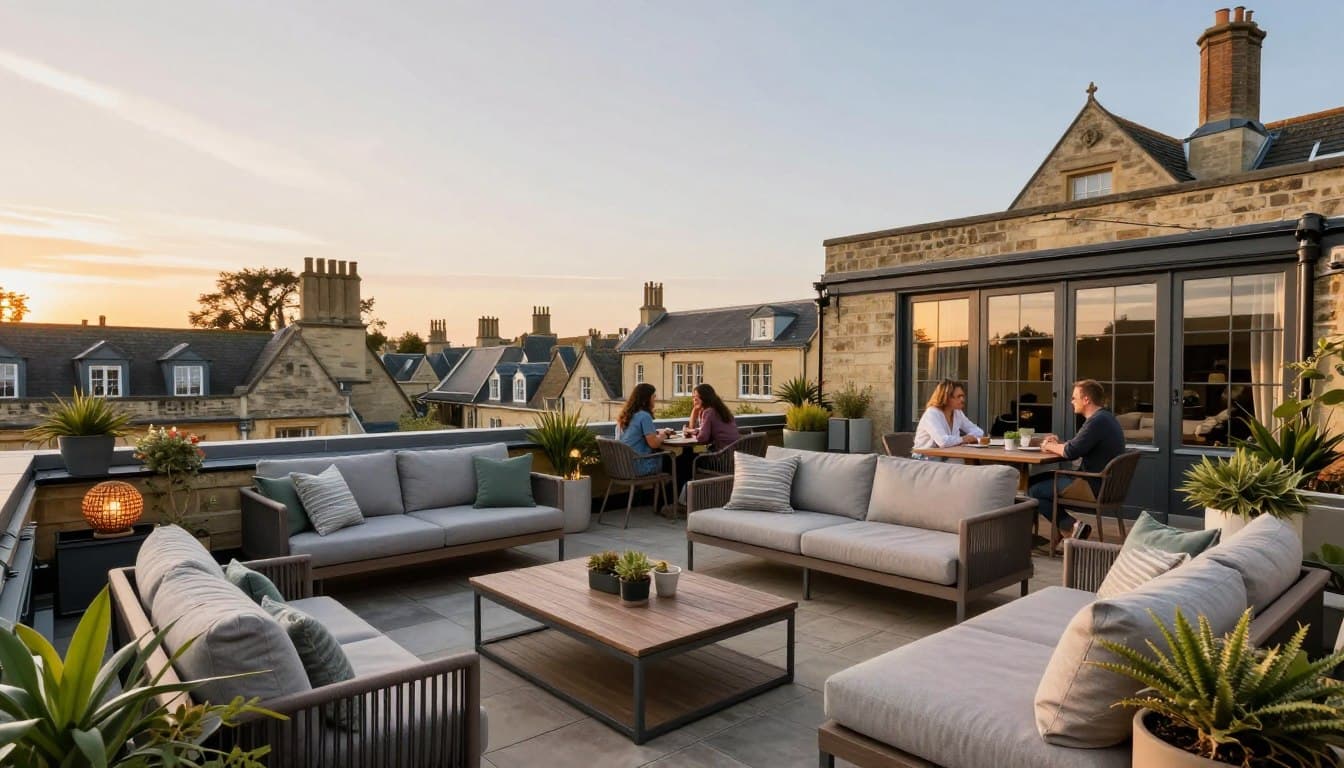 Furnished roof terrace at sunset