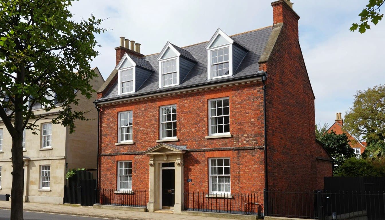 Period brick house with roof dormers